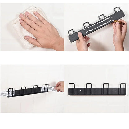 4-Hook Carbon Steel Organizer Rack Drill Free Wall Mounted Cup Holder