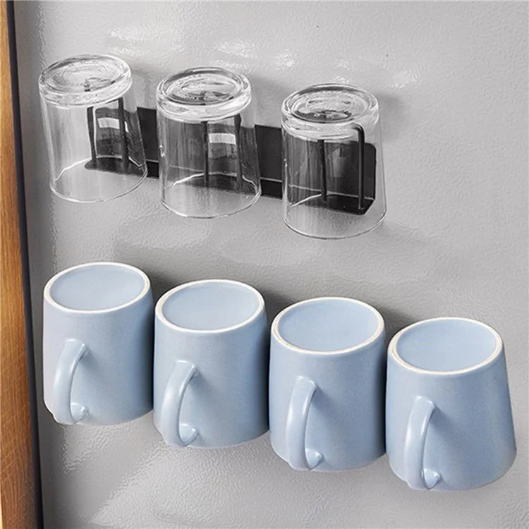 4-Hook Carbon Steel Organizer Rack Drill Free Wall Mounted Cup Holder