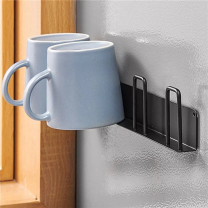 4-Hook Carbon Steel Organizer Rack Drill Free Wall Mounted Cup Holder