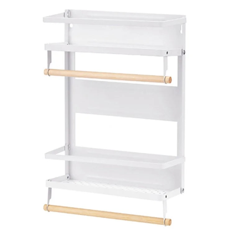 Carbon Steel Storage Rack Fridge Magnetic Folding Shelf with Wooden Rod, Size L