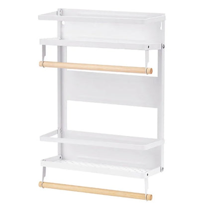 Carbon Steel Storage Rack Fridge Magnetic Folding Shelf with Wooden Rod, Size L