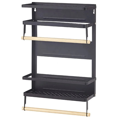 Carbon Steel Storage Rack Fridge Magnetic Folding Shelf with Wooden Rod, Size L