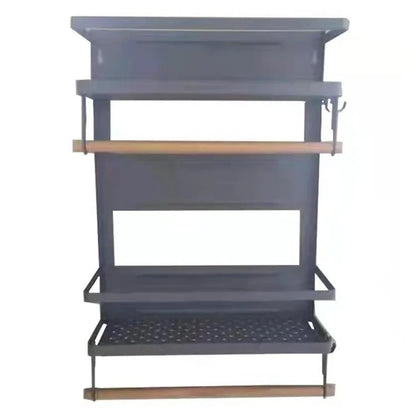 Carbon Steel Storage Rack Fridge Magnetic Folding Shelf with Wooden Rod, Size L