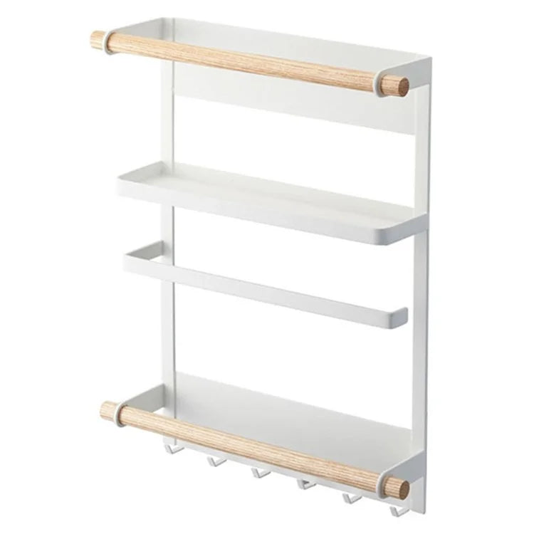 Iron+Wood Magnetic Refrigerator Storage Shelf Kitchen Tools Hanging Storage Rack