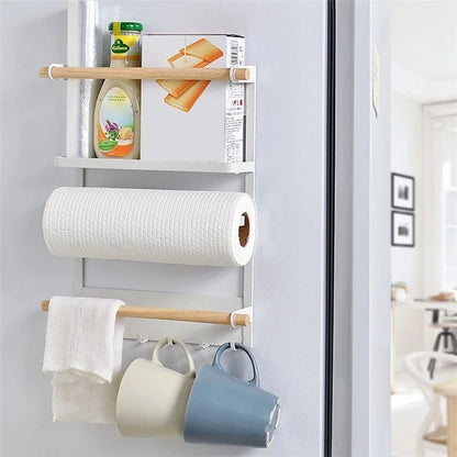 Iron+Wood Magnetic Refrigerator Storage Shelf Kitchen Tools Hanging Storage Rack
