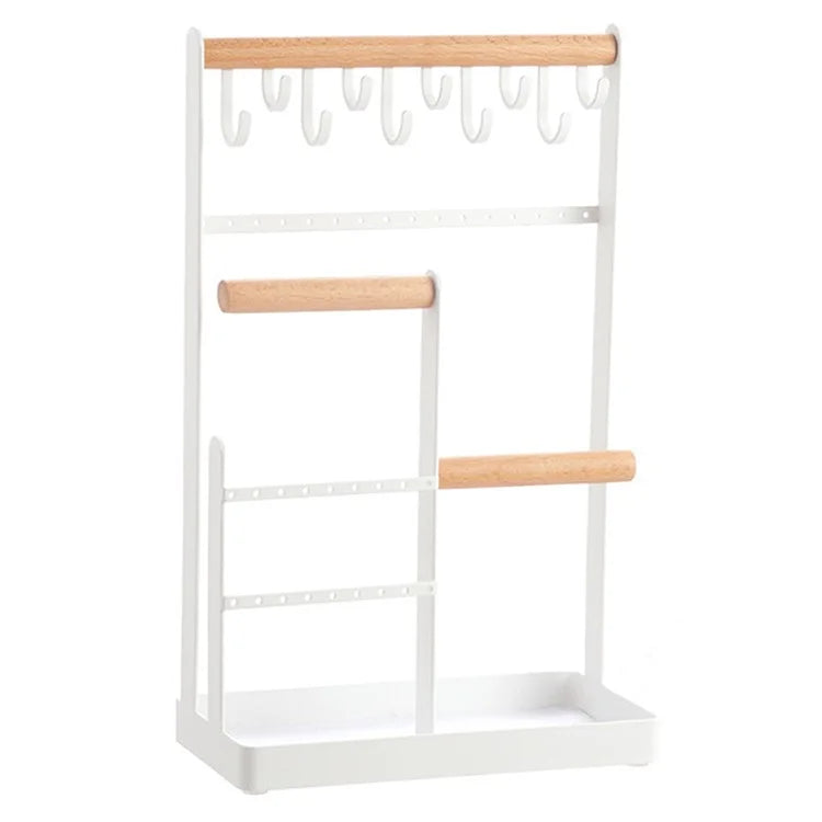 Iron+Wood Jewelry Organizer Stand Necklace Storage Rack Display Tower