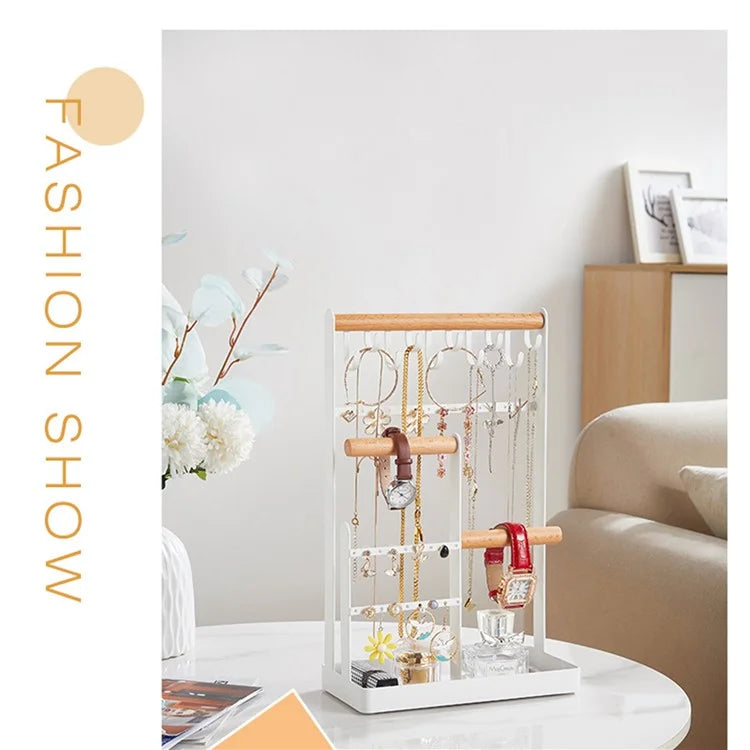 Iron+Wood Jewelry Organizer Stand Necklace Storage Rack Display Tower