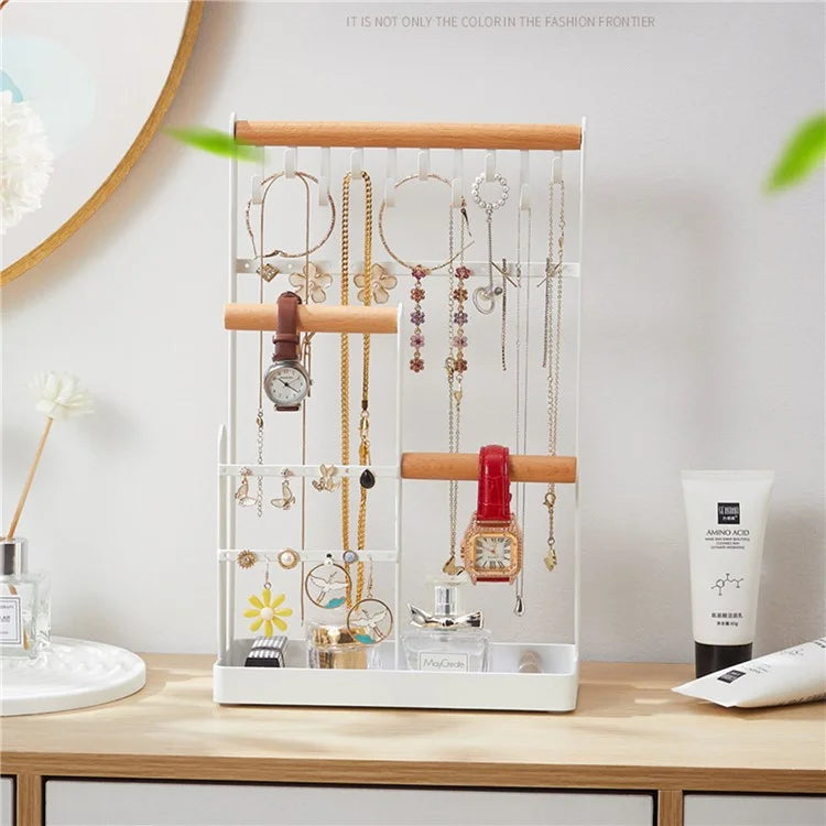 Iron+Wood Jewelry Organizer Stand Necklace Storage Rack Display Tower