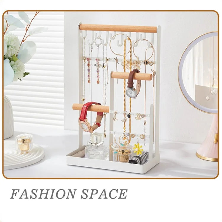 Iron+Wood Jewelry Organizer Stand Necklace Storage Rack Display Tower