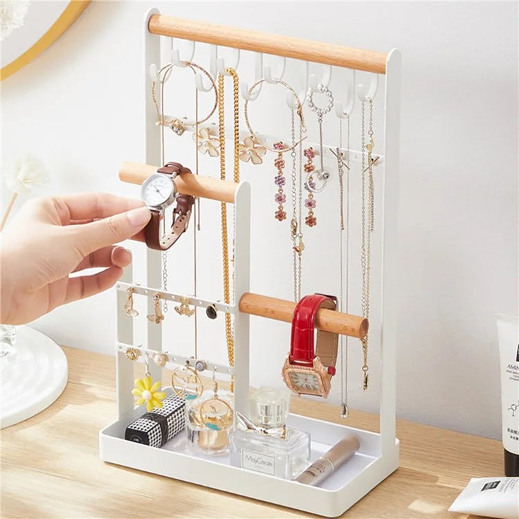 Iron+Wood Jewelry Organizer Stand Necklace Storage Rack Display Tower