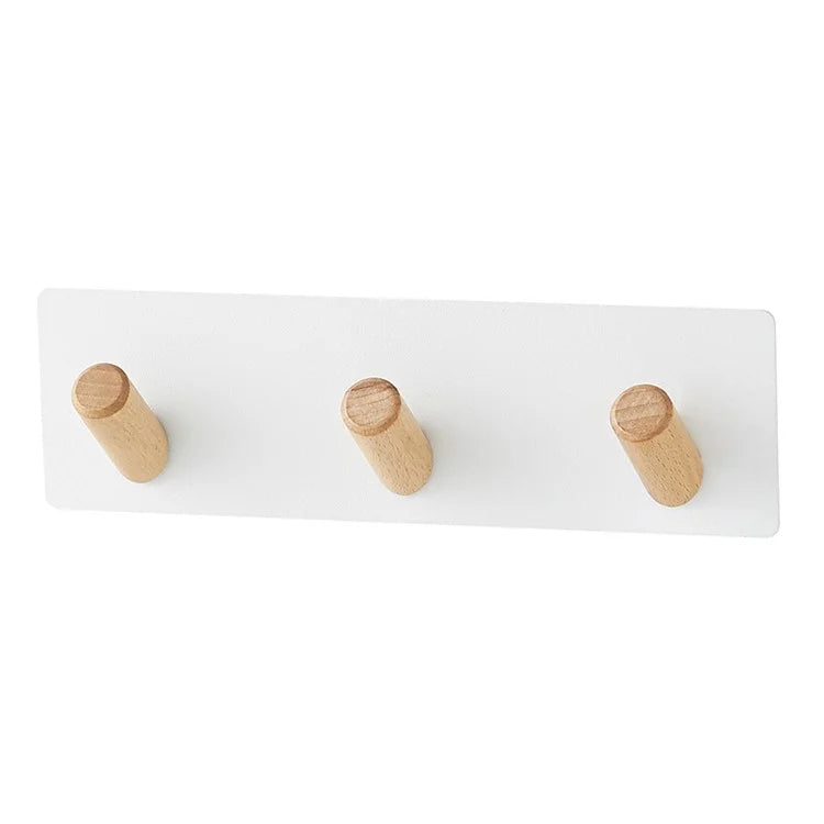 3-Hook Punch-free Magnetic Hanging Rack Carbon Steel + Beech Hat Key Hanging Hook