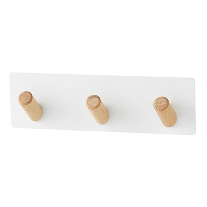 3-Hook Punch-free Magnetic Hanging Rack Carbon Steel + Beech Hat Key Hanging Hook