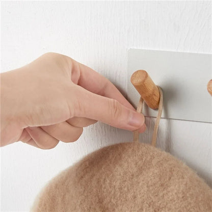 3-Hook Punch-free Magnetic Hanging Rack Carbon Steel + Beech Hat Key Hanging Hook