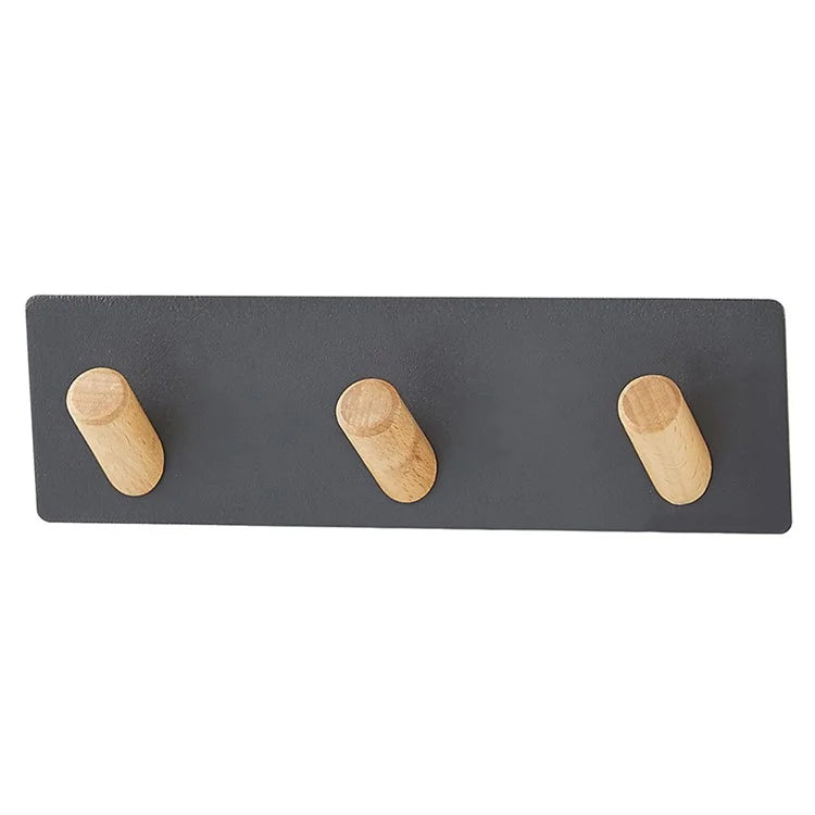 3-Hook Punch-free Magnetic Hanging Rack Carbon Steel + Beech Hat Key Hanging Hook