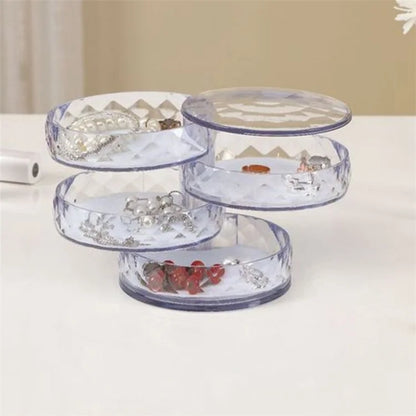 Rotatable Jewelry Organizer Box Earring Holder ABS+Acrylic Storage Tray