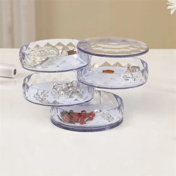 Rotatable Jewelry Organizer Box Earring Holder ABS+Acrylic Storage Tray
