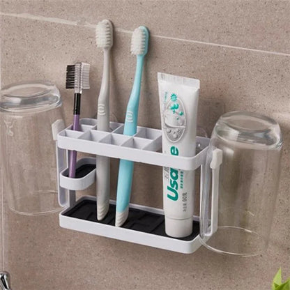 Toothbrush Holder Metal+Silicone Wall-Mounted Toothpaste Cup Hanger for Bathroom