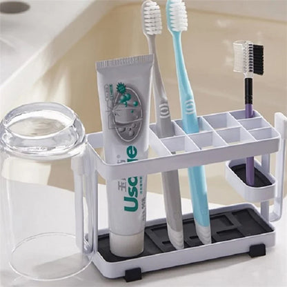 Toothbrush Holder Metal+Silicone Wall-Mounted Toothpaste Cup Hanger for Bathroom