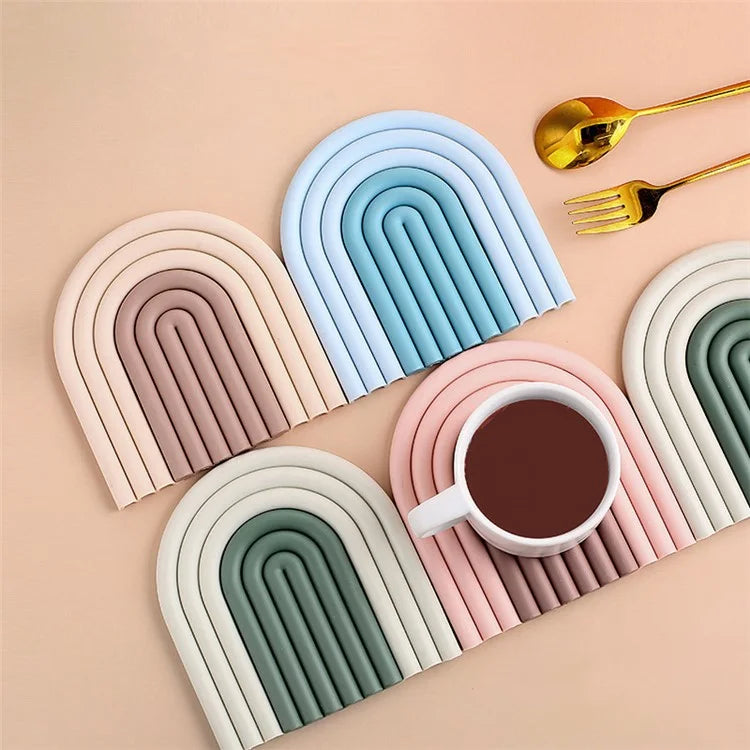 Rainbow Shape High Temperature Resistant Coaster Dining Table Mat Insulation Pad+Coffee