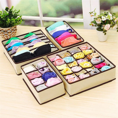 4Pcs / Set Non-Woven Fabric Cabinet Divided Storage Box for Underwear Socks