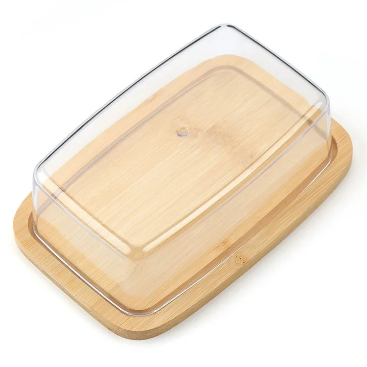JJTZ Bamboo Rectangular Cake Try with PS Lid Cupcake Display Stand Tray Dessert Plate, Size S