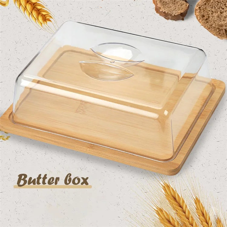 JJTZ Bamboo Rectangular Cake Try with PS Lid Cupcake Display Stand Tray Dessert Plate, Size S