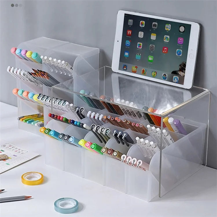 Four Grid Tilt Insert Pen Holder Makeup Brush Desktop Storage Case, Size S