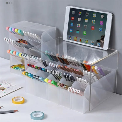 Four Grid Tilt Insert Pen Holder Makeup Brush Desktop Storage Case, Size S