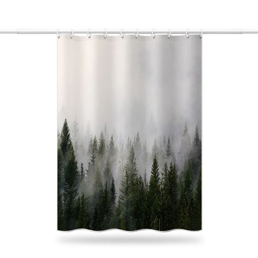 LB-344 180x180cm Mist Pine Forest Pattern Bath Curtain Waterproof Polyester Shower Curtains