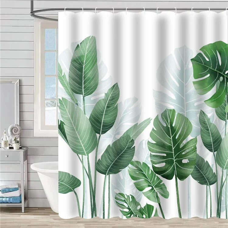 SHU1 3D Printed Tropical Jungle Plants Design Bath Curtain Polyester Waterproof Shower Curtain, 180x180cm
