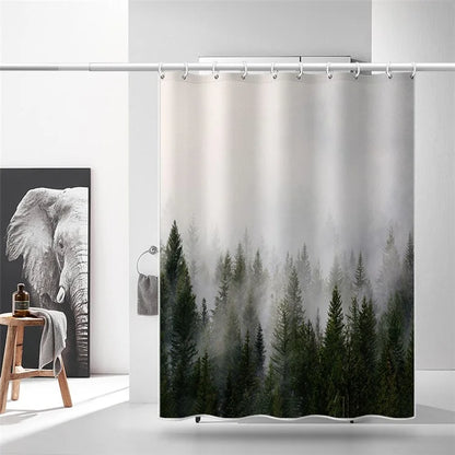 LB-344 100x180cm Mist Pine Forest Design Polyester Bath Curtain Waterproof Shower Curtains