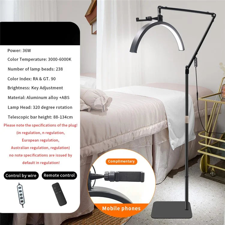 M40X 20 inch Beauty LED Half Moon Light with Iron Base Adjustable Floor Light for Nail Tech Lash Artists