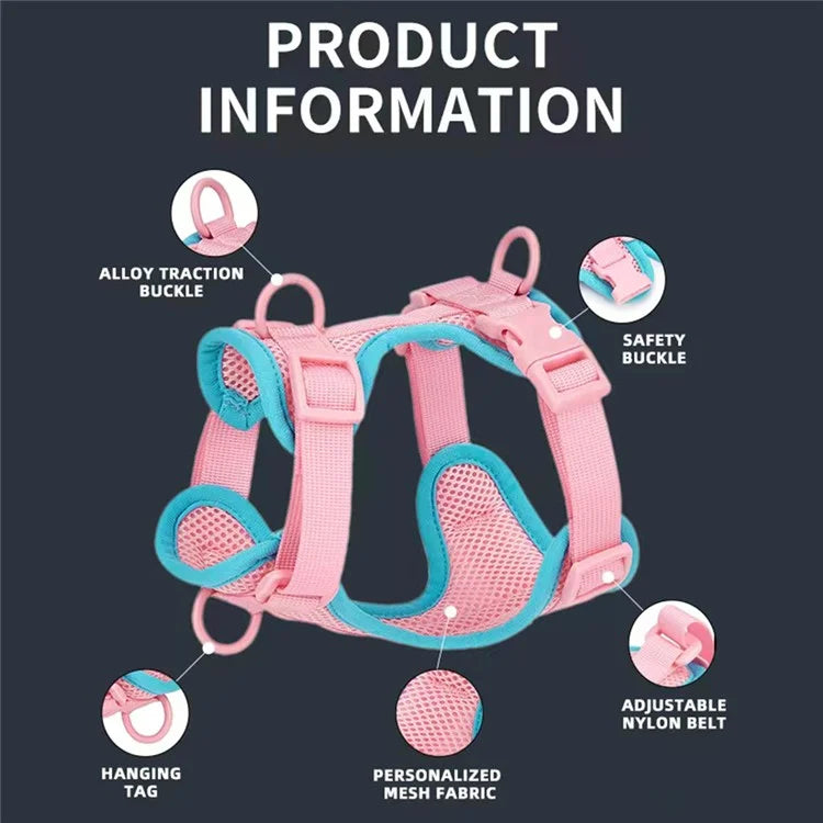Size M Summer Breathable Mesh Dog Cat Harness Adjustable Soft Pet Harness