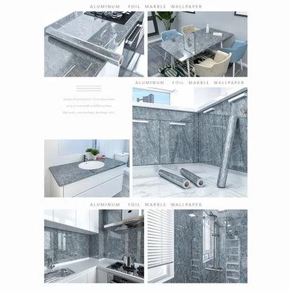 Marble Pattern Waterproof PVC Kitchen Wallpaper Self-Adhesive Heat-Resistant Sticker, 40x200cm