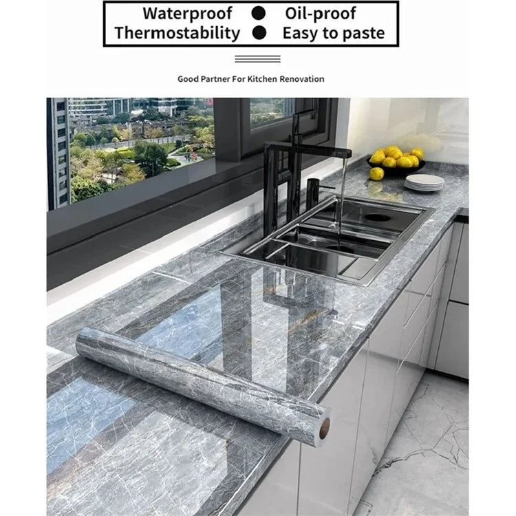 Marble Pattern Waterproof PVC Kitchen Wallpaper Self-Adhesive Heat-Resistant Sticker, 40x200cm