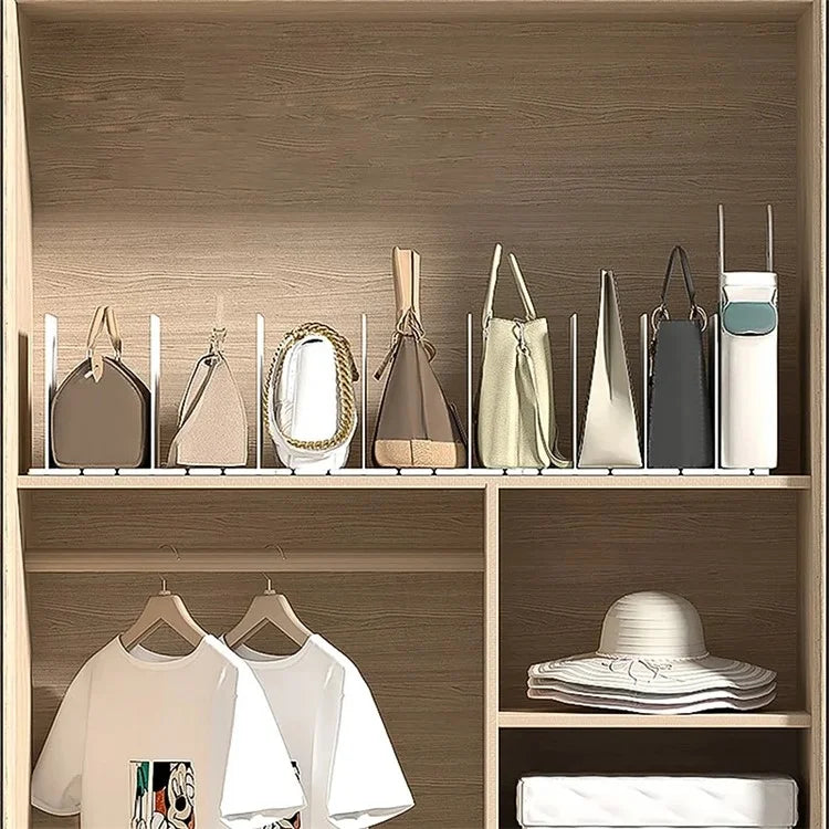 Wardrobe Closet Organizer Shelf 3 Partition Boards Plastic Handbag Storage Rack
