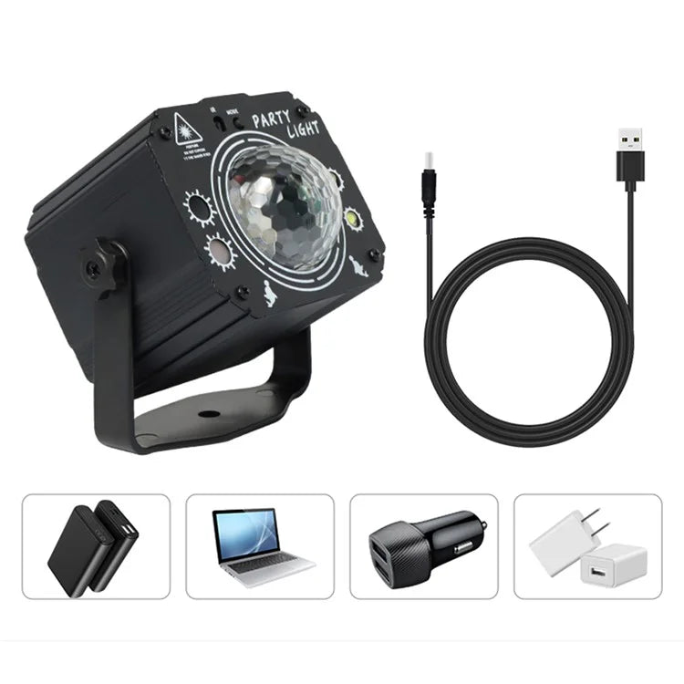 RGB Magic Ball Laser Strobe Stage Projector Light Voice Activated Remote Home Party Lamp
