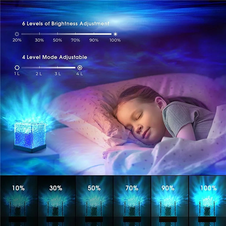 Cube Shape Northern Light Ocean Wave Projector Light 16 Colors Gradual Rotating Flame Lamp