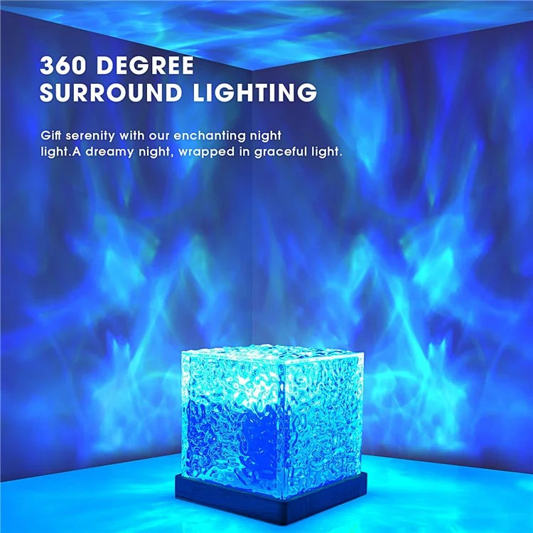 Cube Shape Northern Light Ocean Wave Projector Light 16 Colors Gradual Rotating Flame Lamp
