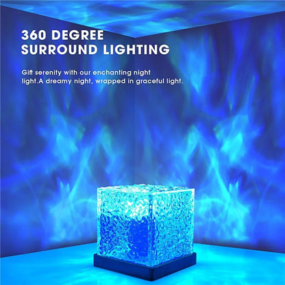 Cube Shape Northern Light Ocean Wave Projector Light 16 Colors Gradual Rotating Flame Lamp