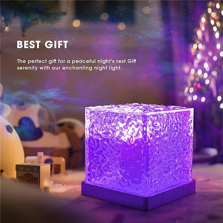 Cube Shape Northern Light Ocean Wave Projector Light 16 Colors Gradual Rotating Flame Lamp