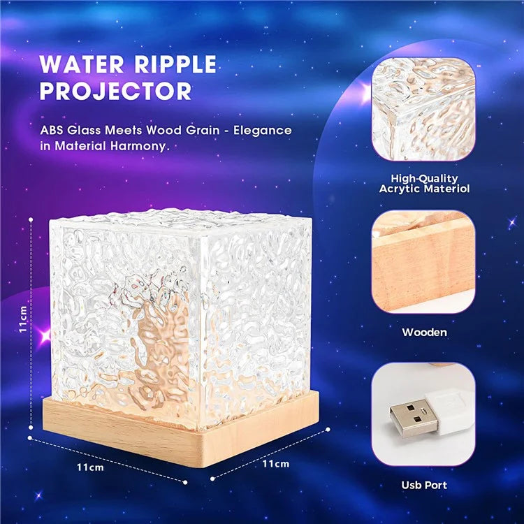 Cube Shape Northern Light Ocean Wave Projector Light 16 Colors Gradual Rotating Flame Lamp