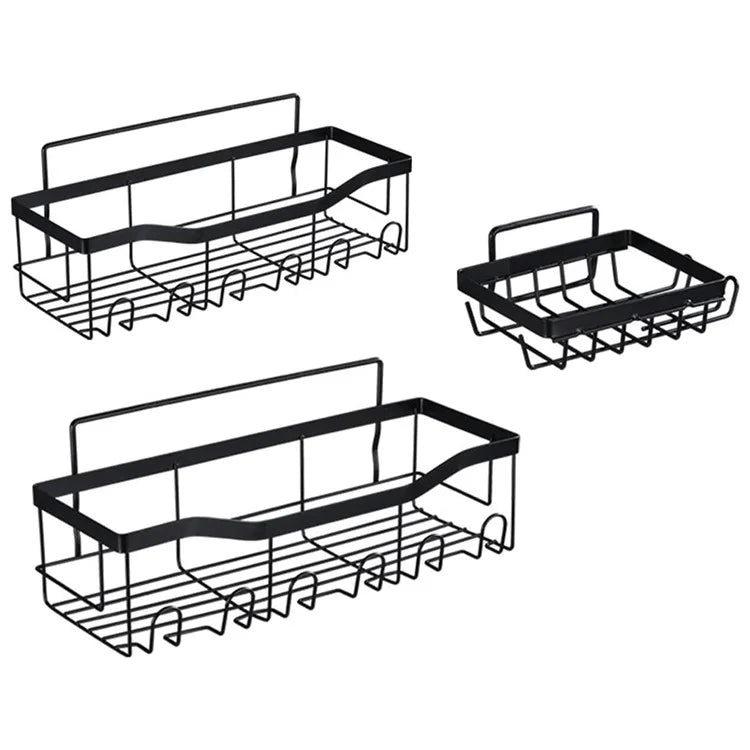 3Pcs / Set 6-Hook Style Punch-Free Carbon Steel Storage Basket Bathroom Draining Organization Rack