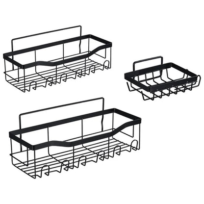 3Pcs / Set 6-Hook Style Punch-Free Carbon Steel Storage Basket Bathroom Draining Organization Rack