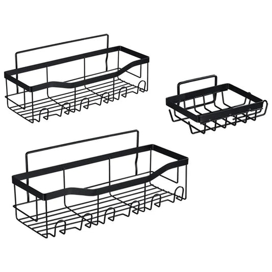 3Pcs / Set 6-Hook Style Punch-Free Carbon Steel Storage Basket Bathroom Draining Organization Rack