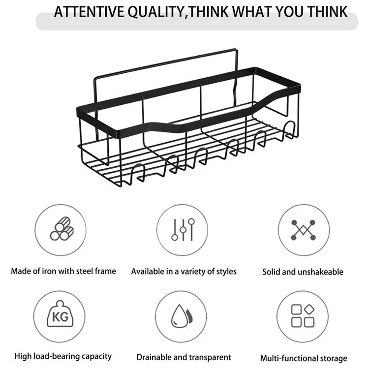 3Pcs / Set 6-Hook Style Punch-Free Carbon Steel Storage Basket Bathroom Draining Organization Rack