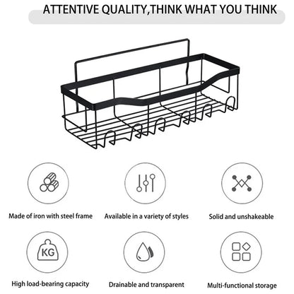 3Pcs / Set 6-Hook Style Punch-Free Carbon Steel Storage Basket Bathroom Draining Organization Rack