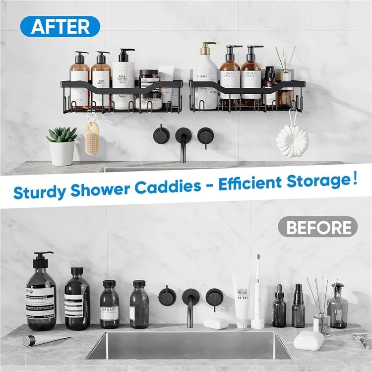 3Pcs / Set 6-Hook Style Punch-Free Carbon Steel Storage Basket Bathroom Draining Organization Rack