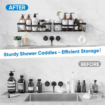 3Pcs / Set 6-Hook Style Punch-Free Carbon Steel Storage Basket Bathroom Draining Organization Rack