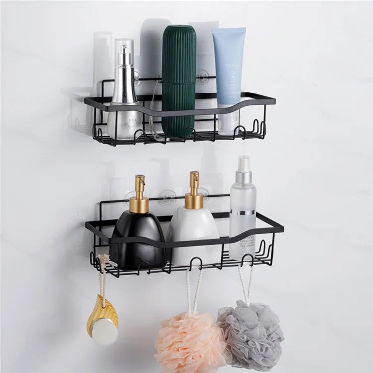 3Pcs / Set 6-Hook Style Punch-Free Carbon Steel Storage Basket Bathroom Draining Organization Rack